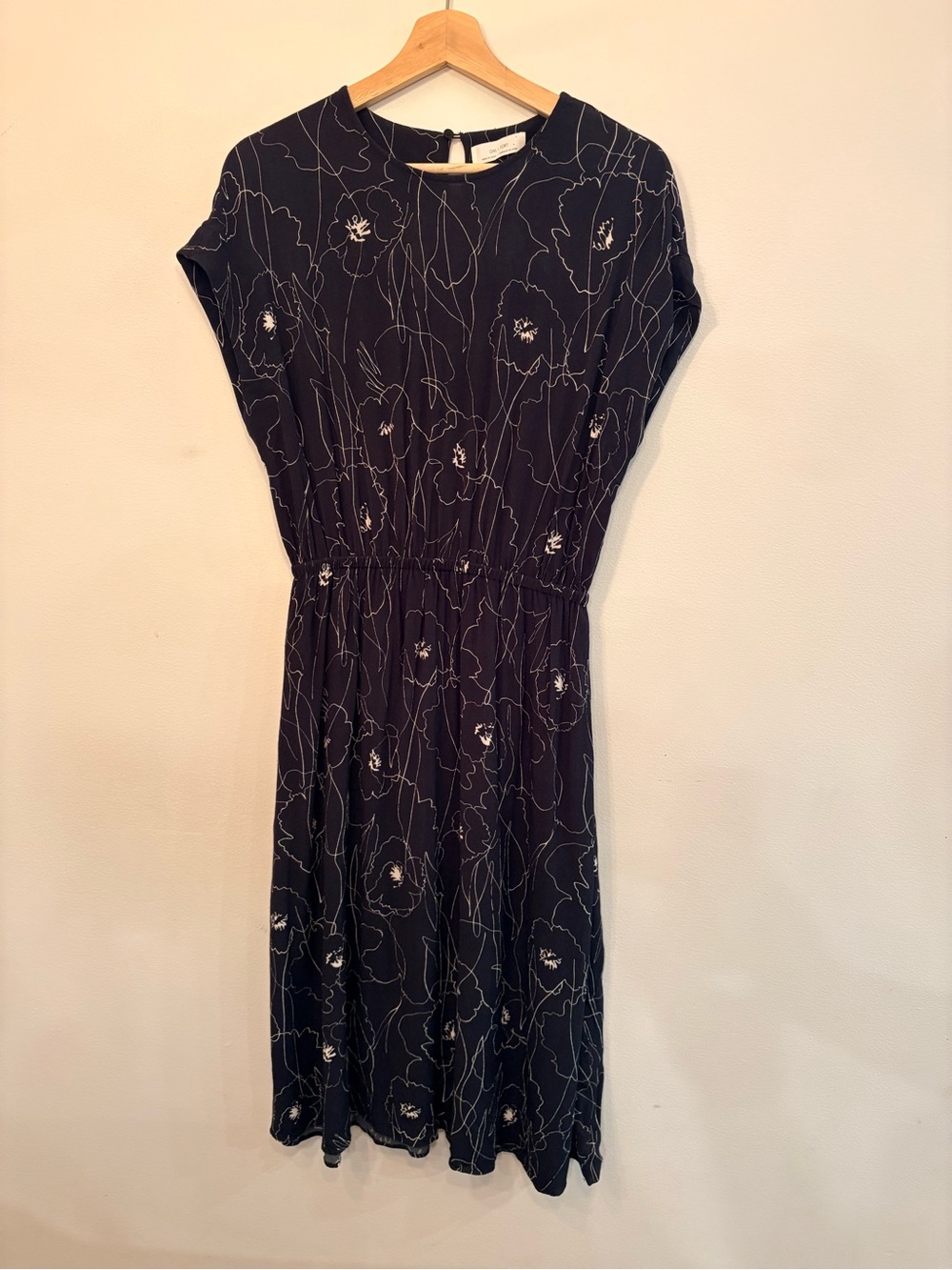 Oak + Fort Dark Navy Floral Midi Dress